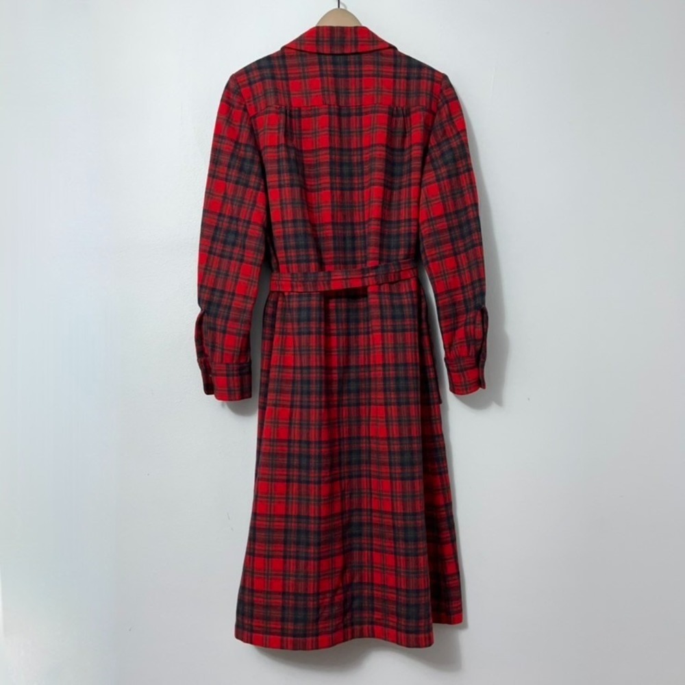 Vintage 1940s 50s Pendleton Wool Robe Dress Red Plaid Belted Pockets - Picture 4 of 13